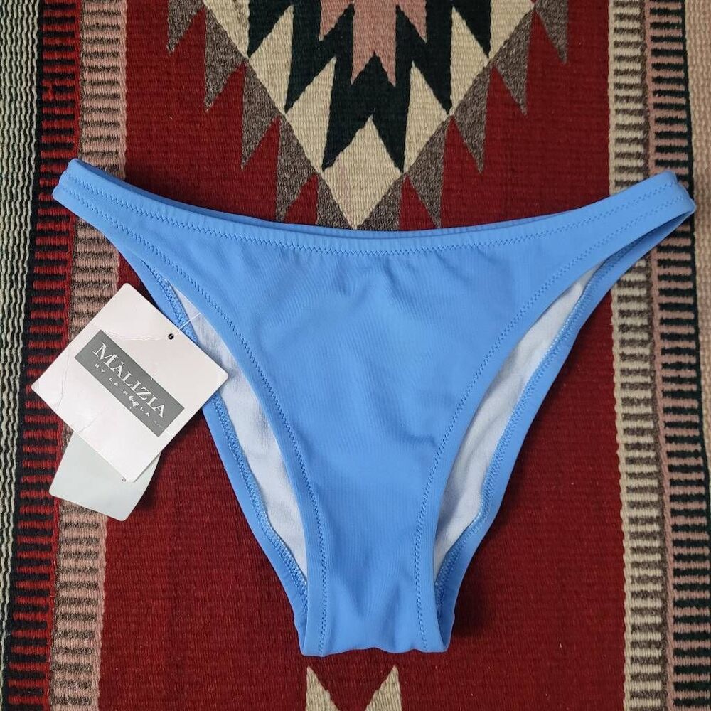 NWT Malizia by La Perla Light Blue Bikini Bottom Sz 6 High Cut Sexy Beach Pool